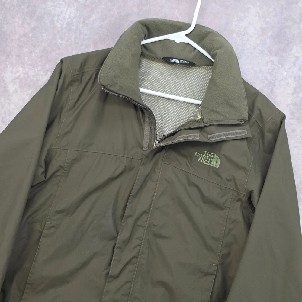 The North Face Mens Small DryVent Rain Jacket Olive Green Ripstop Shell Outdoor